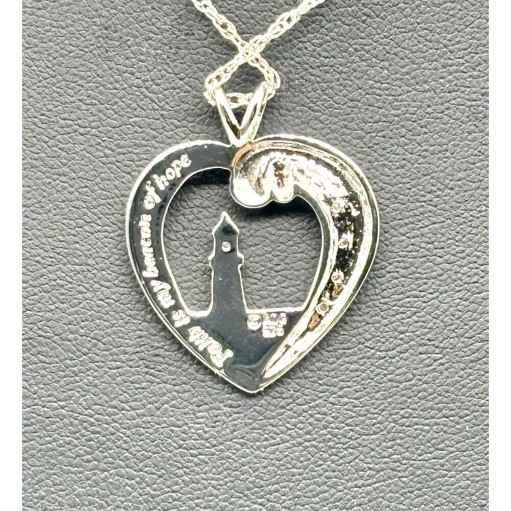 Thomas Kinkade Sterling Silver Pave Diamonds, Beacon of Hope Lighthouse Necklace - Picture 3 of 11